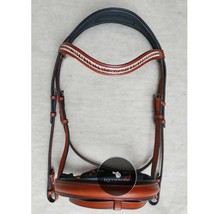 Premium Quality Leather Horse Bridle Browband with Matching Brown/White Sparking - £54.88 GBP