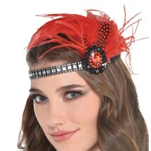 Fancy Scarlet Feather Headband Hair Hallowee Dress Up Costume Accessory New - €4,25 EUR