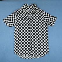 T &amp; C Surf Design Checkered Print Mens M Button Up Short Sleeve Collared... - $16.44