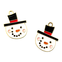 10 Charms Christmas Snowman Head White Black Hat Gold Bead Drops Pendants - £4.00 GBP