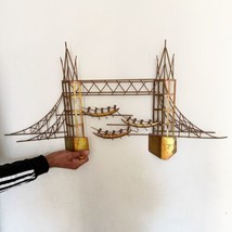 Vintage Mid Century Copper Metal Brutalist Style Wall Hanging Boats Bridge 3D - $75.00