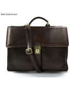 Leather briefcase business bag conference bag satchel office bag shoulde... - £183.62 GBP