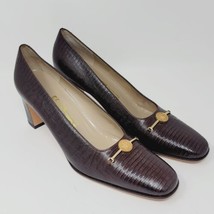 SALVATORE FERRAGAMO Womens Heels Sz 9 3A Rich Brown Lizard Print Leather... - $224.87