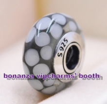 925 Sterling Silver Handmade Glass bead Large Exotic Grey Murano Glass Charm  - $4.20