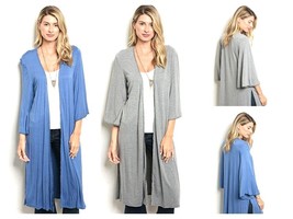 L Love Cardigan Blue or Gray Size Small  Med Long Duster Lightweight Open Front - £11.18 GBP