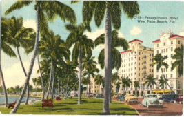1955 Linen Postcard Pennsylvania Hotel West Palm Beach, FL, Vintage Cars - £7.70 GBP