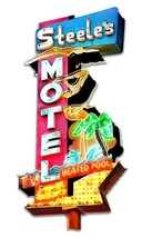 17&quot; Steeles Motel Neon Style in Steel USA Metal Sign Colorful No Vacancy TV Pool - £42.69 GBP