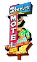 17&quot; Steeles Motel Neon Style in Steel USA Metal Sign Colorful No Vacancy TV Pool - £42.06 GBP