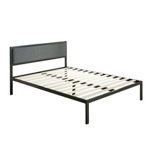 King size Metal Platform Bed Frame with Wood Slats and Upholstered Headboard - $11,530.99 MXN