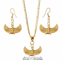 Anniyo Fab Egyptian Goddess Necklace Earrings sets Gold Color Wing Necklace Ankh - $20.22