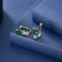 2.75CT Green Emerald and Diamond  Hoop Earrings For Women 14K Yellow Gold Finish - £58.74 GBP