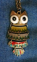 Claire&#39;s Vintage Enameled Articulated Gold-tone Owl Pendant Necklace 18&quot; - £11.97 GBP