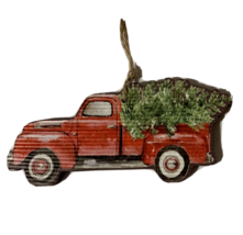 Red Truck with Christmas Tree Ornament Chunky Farmhouse Rustic Lodge Cou... - £7.05 GBP