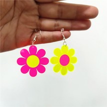 KUGUYS Acrylic Jewelry Cute Clear Neon Green Hot Pink Flower Drop Earrings for G - £6.86 GBP