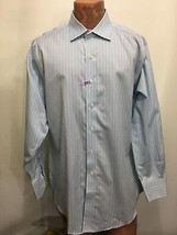 Brooks Brothers 17-34 Blue w Green Pinstripes Cotton Long-Sleeve Shirt N... - £25.05 GBP
