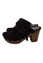 Indigo Rd Shoes Womens Size 7 Fringe Platform Clogs Mules Faux Suede Black Boho - £21.02 GBP