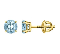 0.75Ct Round Cut CZ Blue Aquamarine Stud Earrings 14k Yellow Gold Plated-Silver - £85.45 GBP