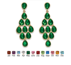 Simulated Birthstone Pear Chandelier Earrings May Emerald Gold Tone - $79.99