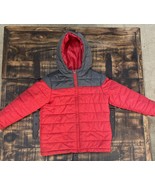 Gymboree Boys Size Small 5-6 Red &amp; Gray Puffer Jacket Hooded Full Zip Up - $24.27 CAD