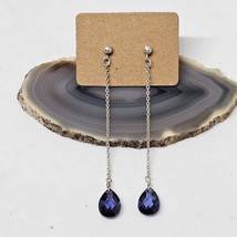 925 Sterling Silver - Purple Teardrop Crystal Drop Dangle Earrings - £19.62 GBP
