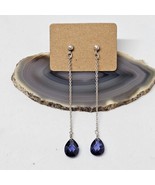 925 Sterling Silver - Purple Teardrop Crystal Drop Dangle Earrings - £19.71 GBP