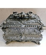 Antique 19th Century German Tin Jewelry Box Lockable Ornate Treasure Chest