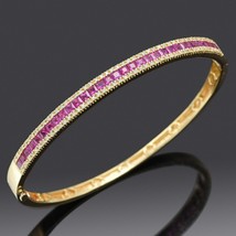 5.50Ct Princess CZ Ruby Bangle Bracelet Or Jaune 14K Plaqué sur Argent 925 - £179.01 GBP