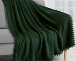 Pavilia Pom Pom Blanket Throw, Emerald Green Dark | Soft Fleece Pompom, ... - $39.95