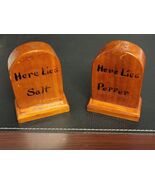 Vintage Handmade Wooden Tombstone Salt Pepper Shakers Here Lies Salt and... - $9.90