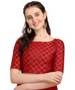 Red Designer Saree Blouse for Women | Golden Check Pattern Ethnic Blouse | Half  - $15.00