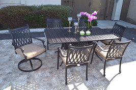 7pc dining set cast aluminum patio furniture with Nassau 42&quot;x72&quot; rectang... - £2,368.66 GBP