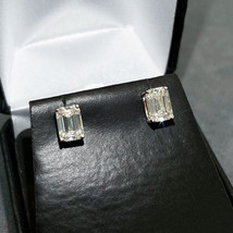 Certified 2 ct - 16 ct Emerald Cut Real Moissanite 14k Gold Plated Stud Earrings - £37.80 GBP