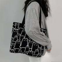 Women Canvas Handbag Large Capacity Shopper Bag Cute Cat Tote Bag with Zipper De - £18.45 GBP