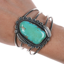 6 1/8&quot; 60&#39;s Navajo silver cuff bracelet with turquoise - £256.39 GBP