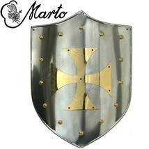 Wall Hanging Medieval Larp Warrior Steel Shield with brass Templar cross - £98.16 GBP