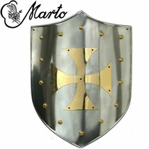 Wall Hanging Medieval Larp Warrior Steel Shield with brass Templar cross - £98.71 GBP