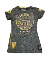 American Fighter Shirt Womens Large Gray Fighter Tee Bke Buckle Baby Doll Patch - $24.01