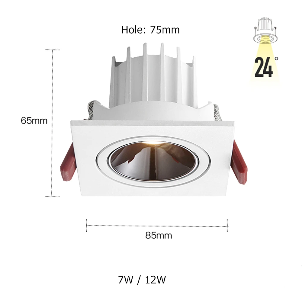 Angle Adjustable Recessed ceiling lights Square LED Down light 7W 12W Spot light - £150.78 GBP