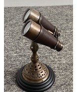 6&quot; Antique Solid Brass Brown Leather Binoculars, Uk Stock Uk Seller - £37.89 GBP