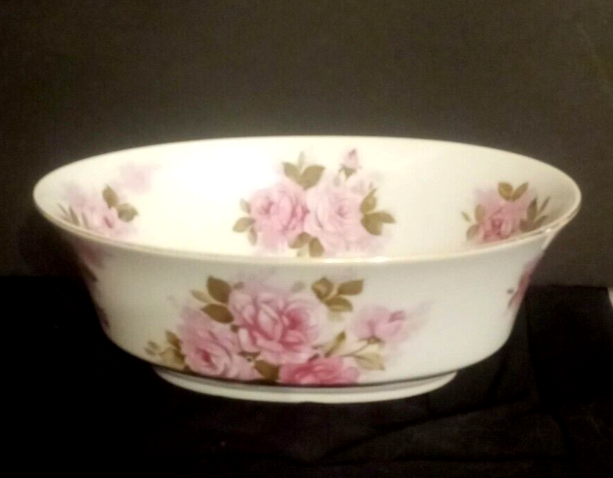Andrea by Sadek Pink Rose OVAL VEGETABLE SERVING BOWL 9 inch Japan Porce... - $12.81