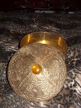 Vintage Round Brass Box  / Amber Jewel - $34.00