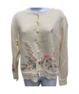 VTG Seventh Avenue Womens L White Floral Knitted Pullover Sweater Croche... - $23.74