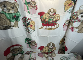 Vtg Wamsutta Hallmark Christmas Appliqué Fabric puppies kittens in sleigh gifts - £10.61 GBP