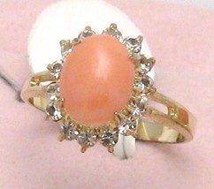 Vintage Gemstone Pink CORAL14K G Pcocktail Ring Sz 5-6-8 - £20.43 GBP