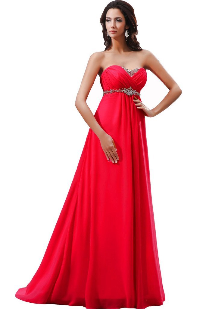Kivary Women's Long Empire Crystals Prom Evening Dresses Red US 4
