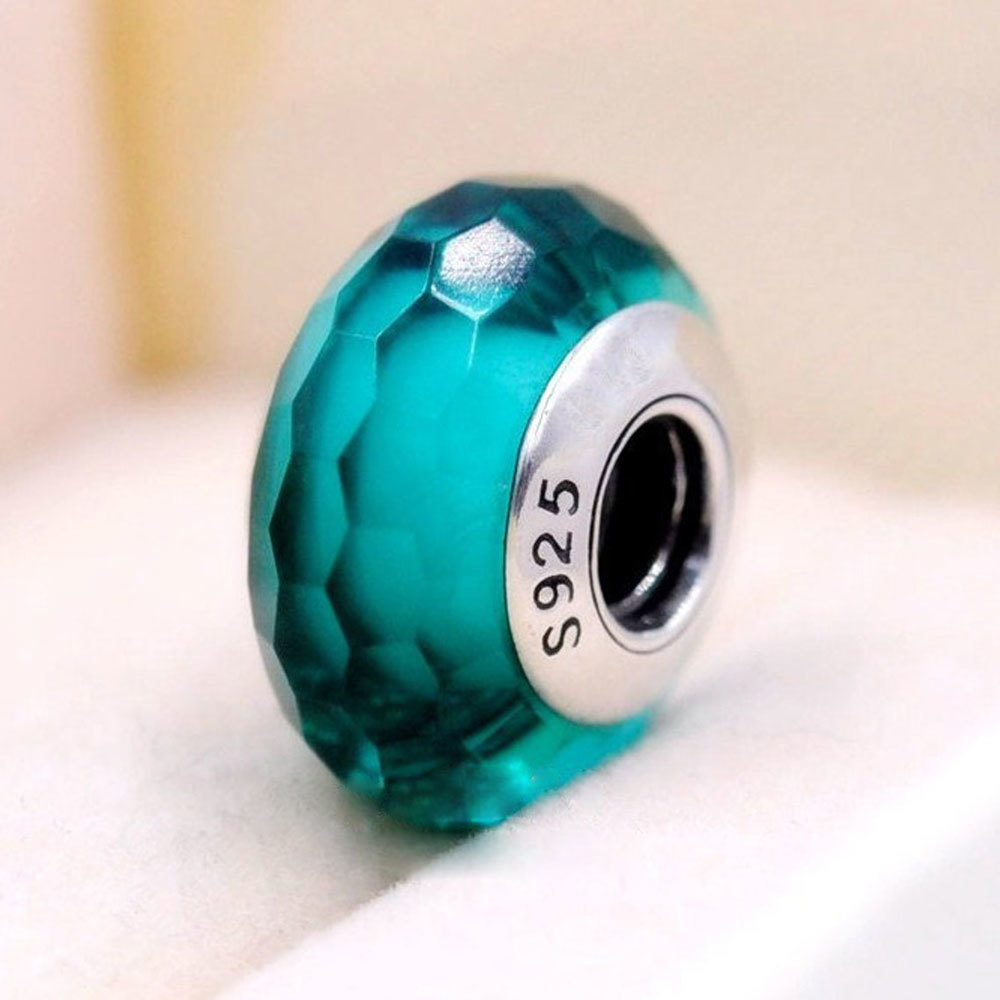 Teal Fascinating Faceted Murano Glass Charm Bead For European Bracelet - $9.99