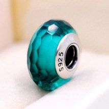 Teal Fascinating Faceted Murano Glass Charm Bead For European Bracelet - £7.83 GBP