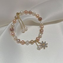 flower shape multicolor natural freshwater pearls bracelet cubic zircon korean f - £15.00 GBP