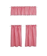 Pioneer Woman ~ Three (3) Piece Curtain Set ~ 30&quot; x 36&quot; ~ Red &amp; White Gi... - £29.96 GBP