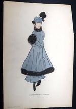 Antique Fashion Design Hand Colored Illustration Art Signed Annie Horton - $49.99